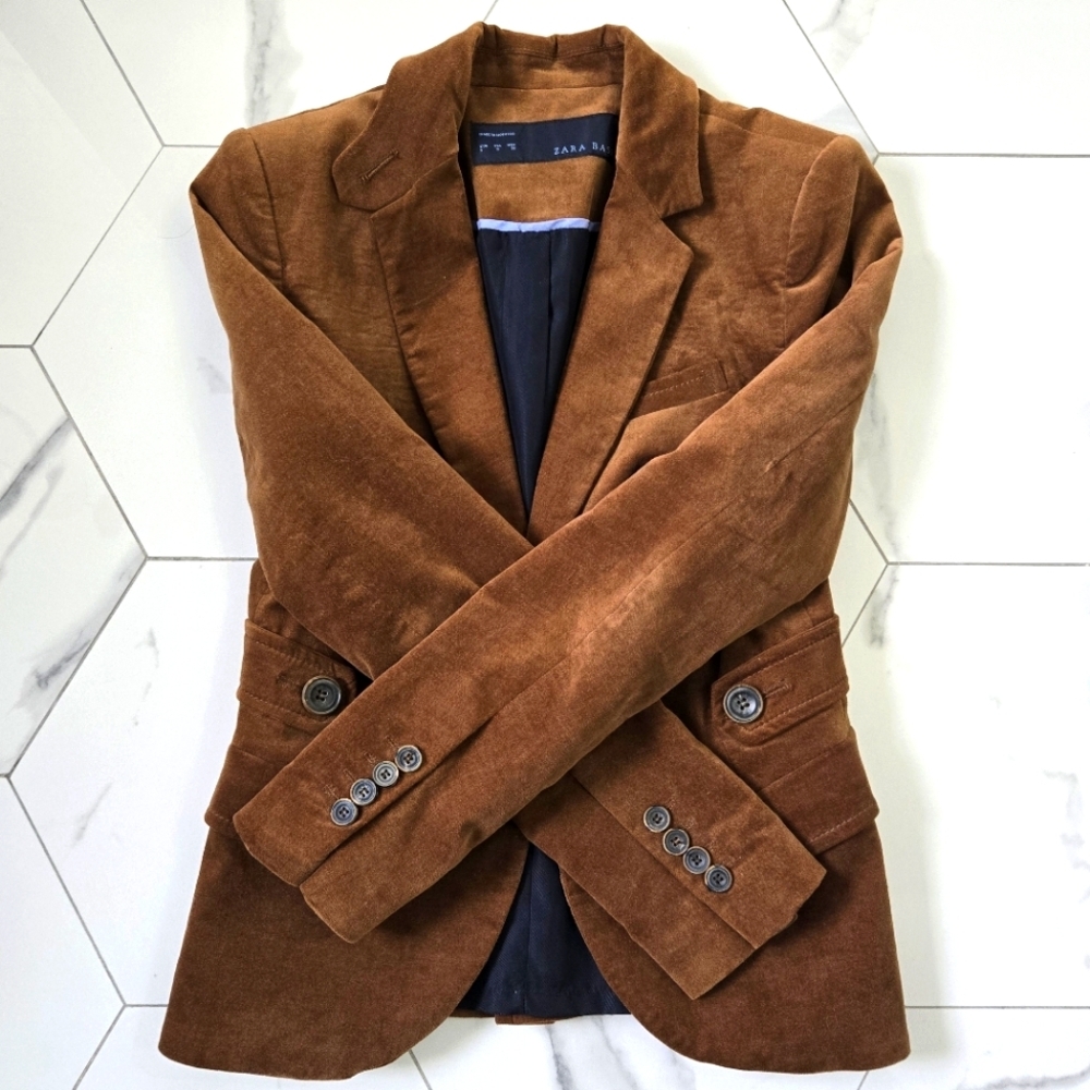Zara Women's Velour Blazer Brown - Picture 1 of 4